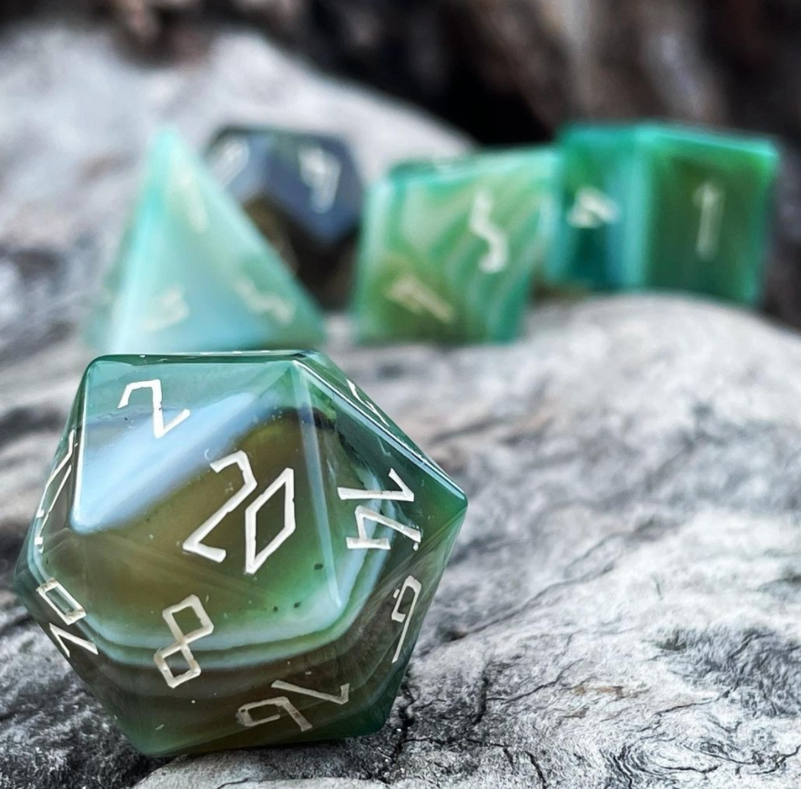 Green Striped Agate - 7 Piece RPG Set Gemstone Dice