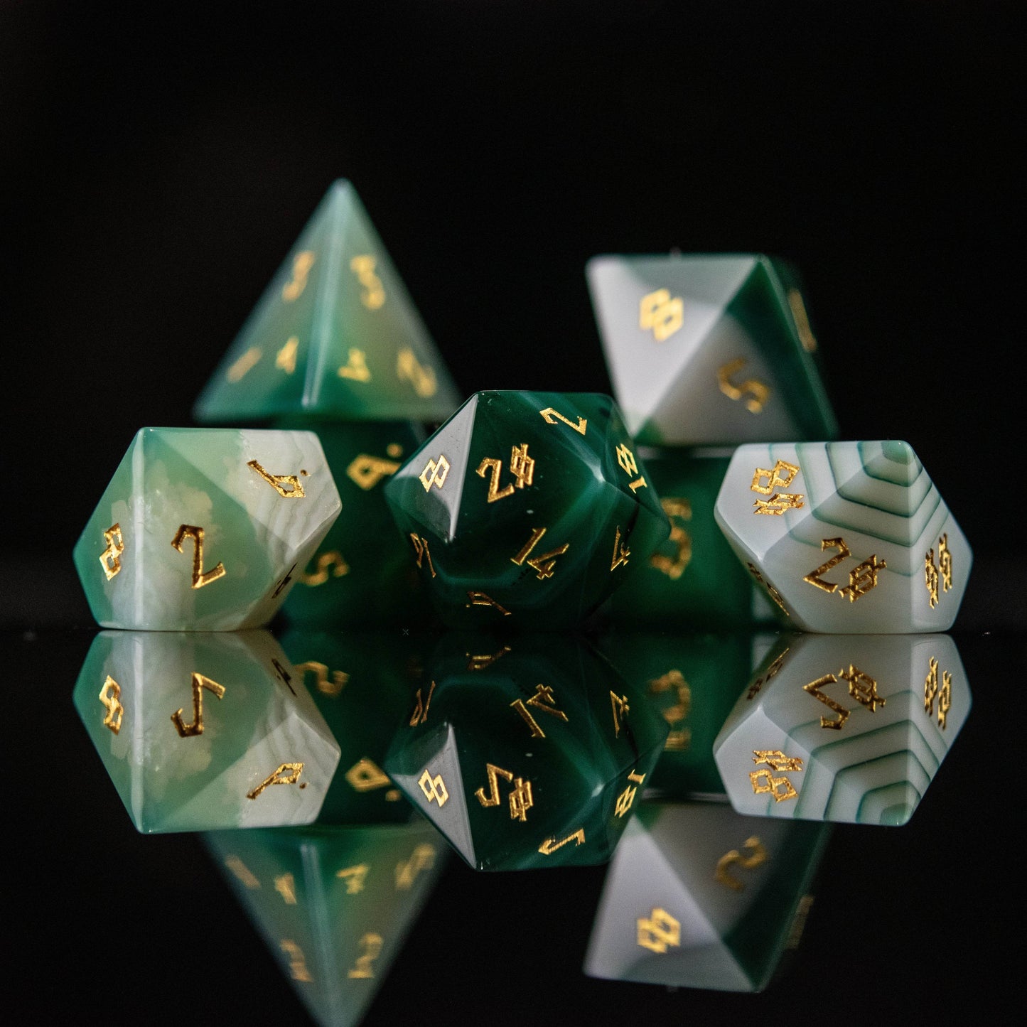 Green Agate Stone Dice Set - 