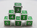 6 piece Metal D6's - Green and Silver - 