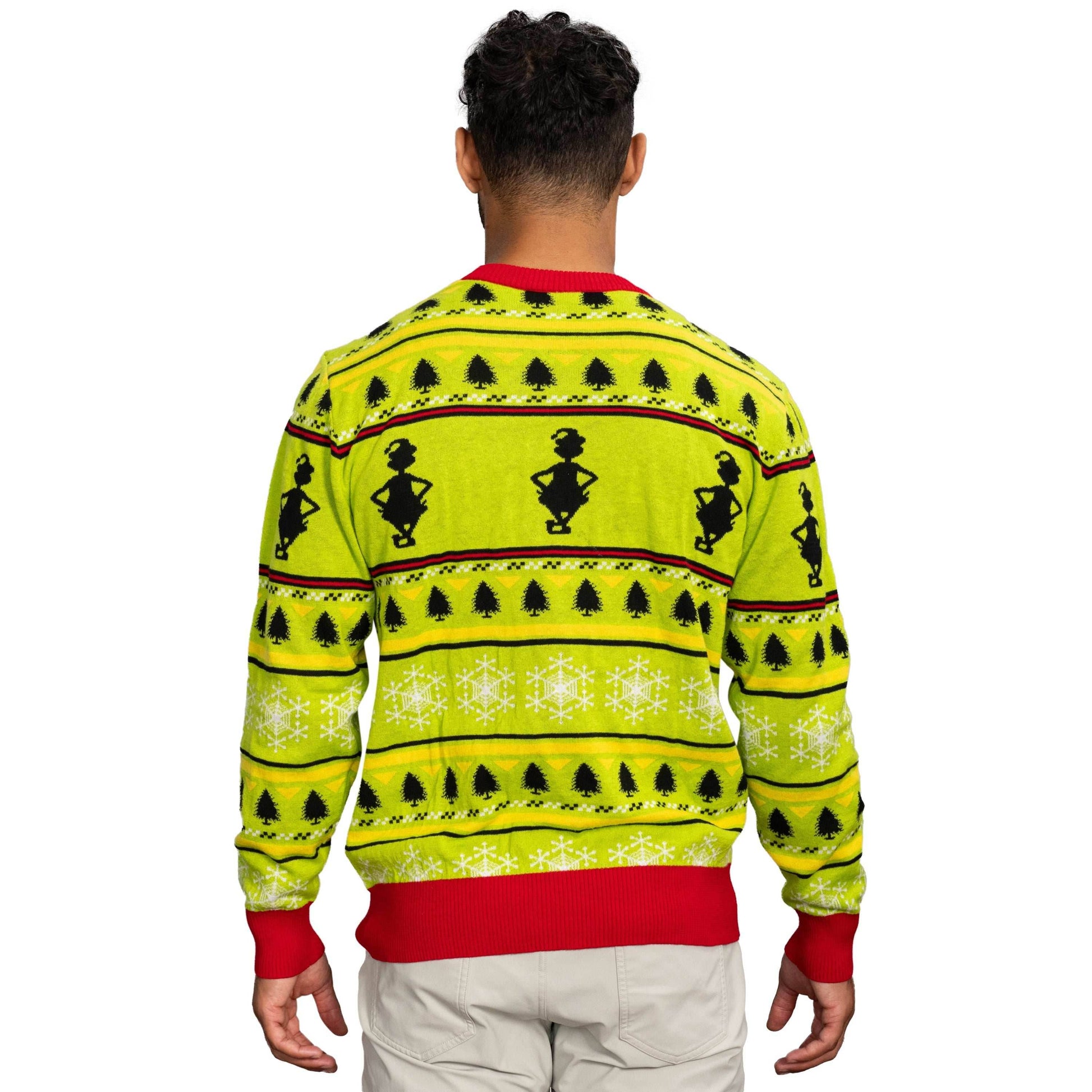 Grinch Head Santa Hat Wreath Sweater - XS