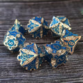 Dark Silver w/blue Barbed Strengthened Metal 7-Dice Set | Metal DND Dice