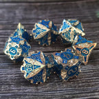 Dark Silver w/blue Barbed Strengthened Metal 7-Dice Set | Metal DND Dice