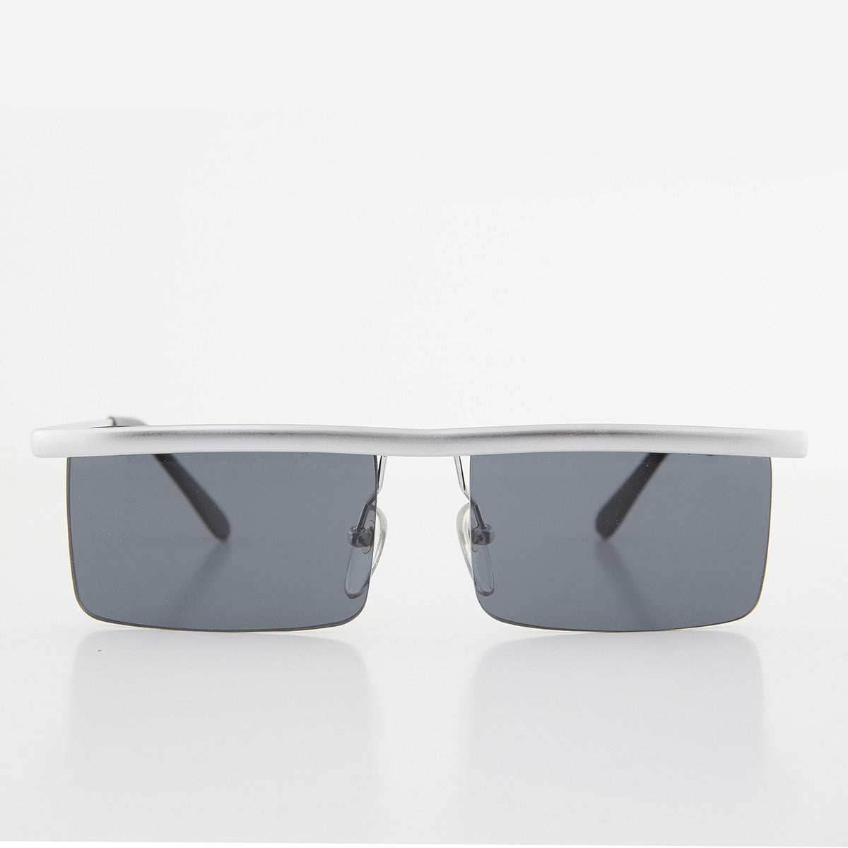 Futuristic Metal Rectangular Rimless Steampunk Vintage Sunglass - Hans - Silver / Gray Lens