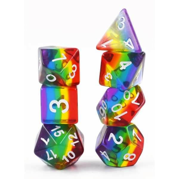 Translucent Rainbow Aurora Poly Dice Set Red Yellow Green Blue (7) New RPG DnD - 