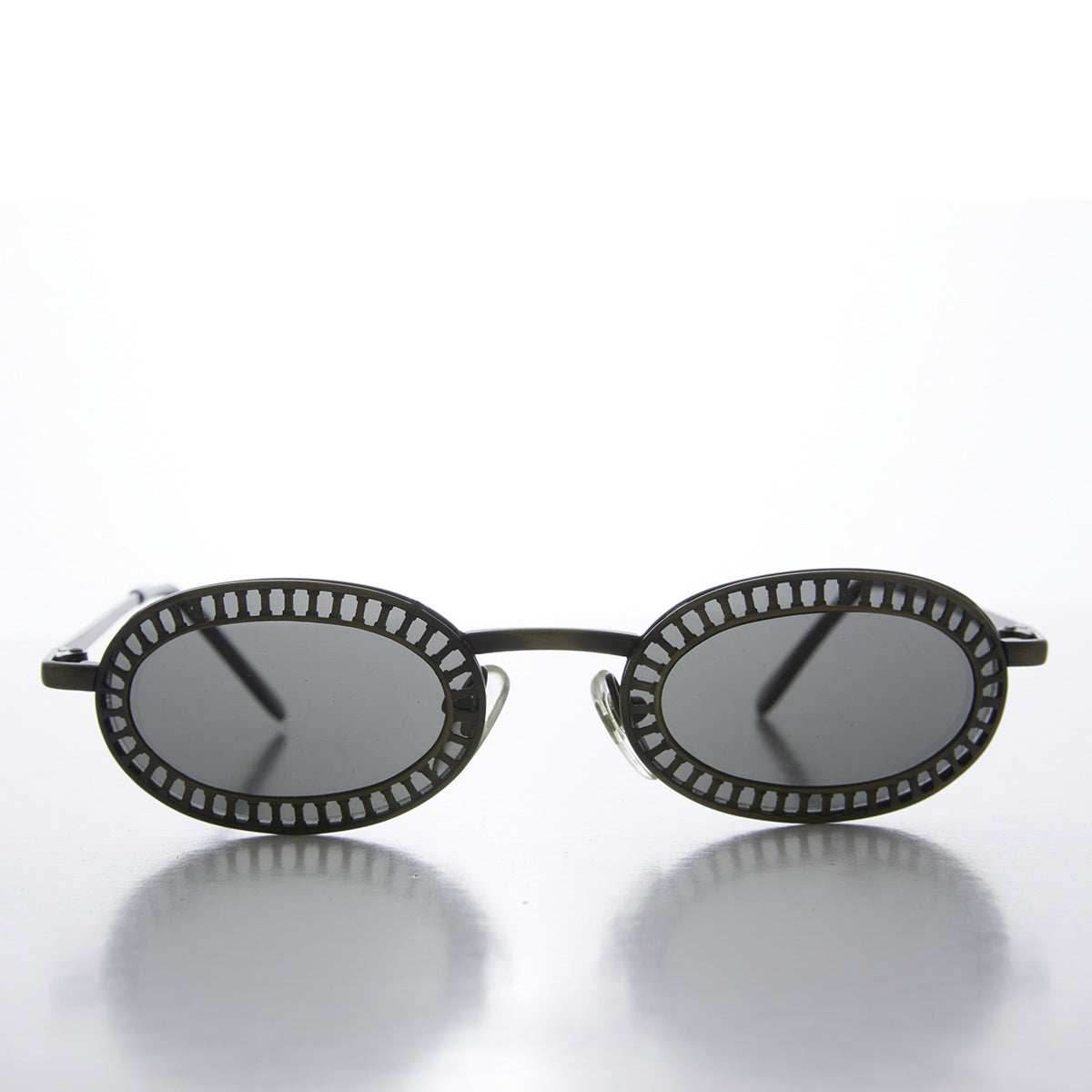 Unique Industrial Steampunk Oval Sunglasses - Hickey - Gunmetal