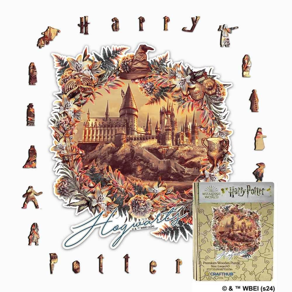 Harry Potter - Hogwarts Castle - Utilitarian Romance Wooden Jigsaw Puzzle - A4 + Wooden Gift Box