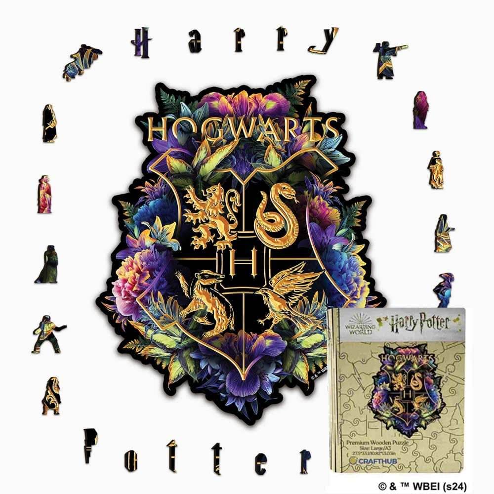 Harry Potter - Hogwarts Crest - Fine Oddities Wooden Jigsaw Puzzle - A4 + Wooden Gift Box
