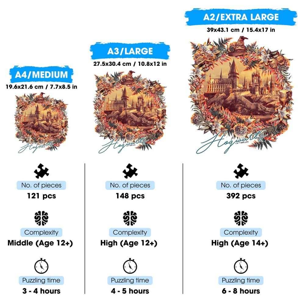 Harry Potter - Hogwarts Castle - Utilitarian Romance Wooden Jigsaw Puzzle - A4 + Wooden Gift Box