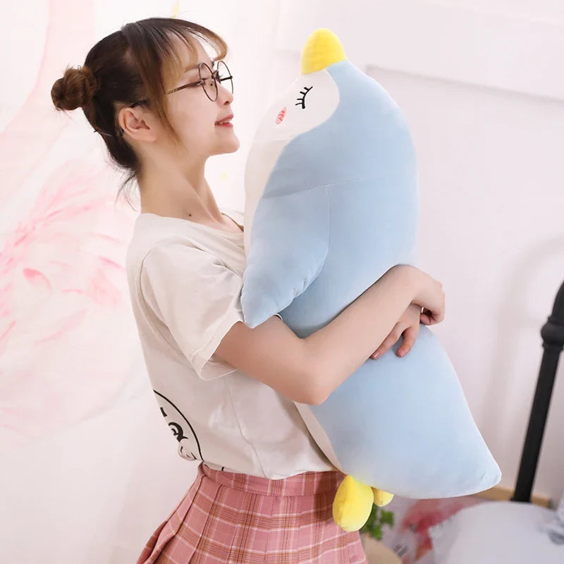 Kawaii Penguin Plush Toy – Soft Stuffed Cartoon Penguin Doll in Black & Sky Blue (50 & 70cm)