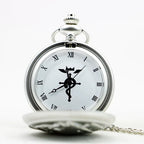 Antique Silver Fullmetal Alchemist Necklace Pendant Quartz Pocket Watch With Chain Gift