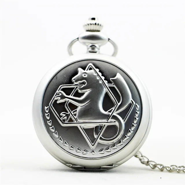 Antique Silver Fullmetal Alchemist Necklace Pendant Quartz Pocket Watch With Chain Gift