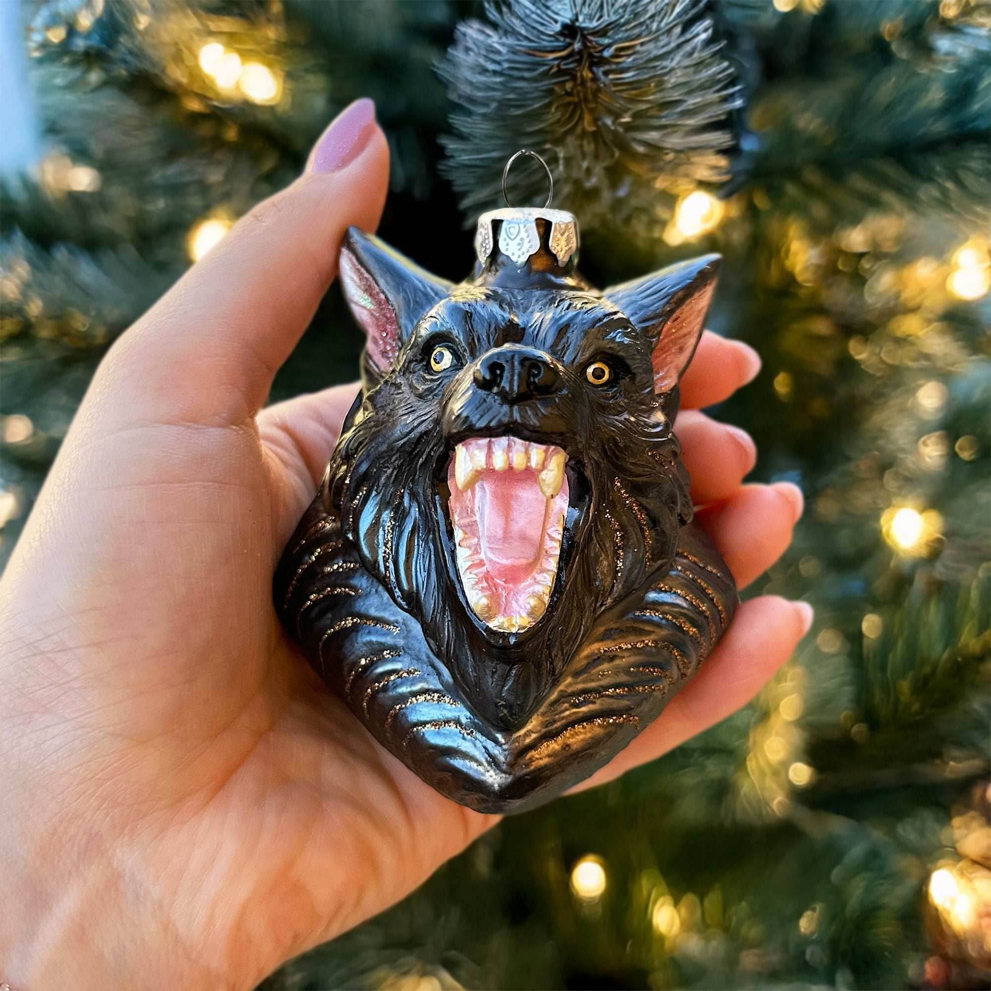Classic Werewolf Horror Theme Glass Ornament, Vintage Halloween Tree Decoration - 