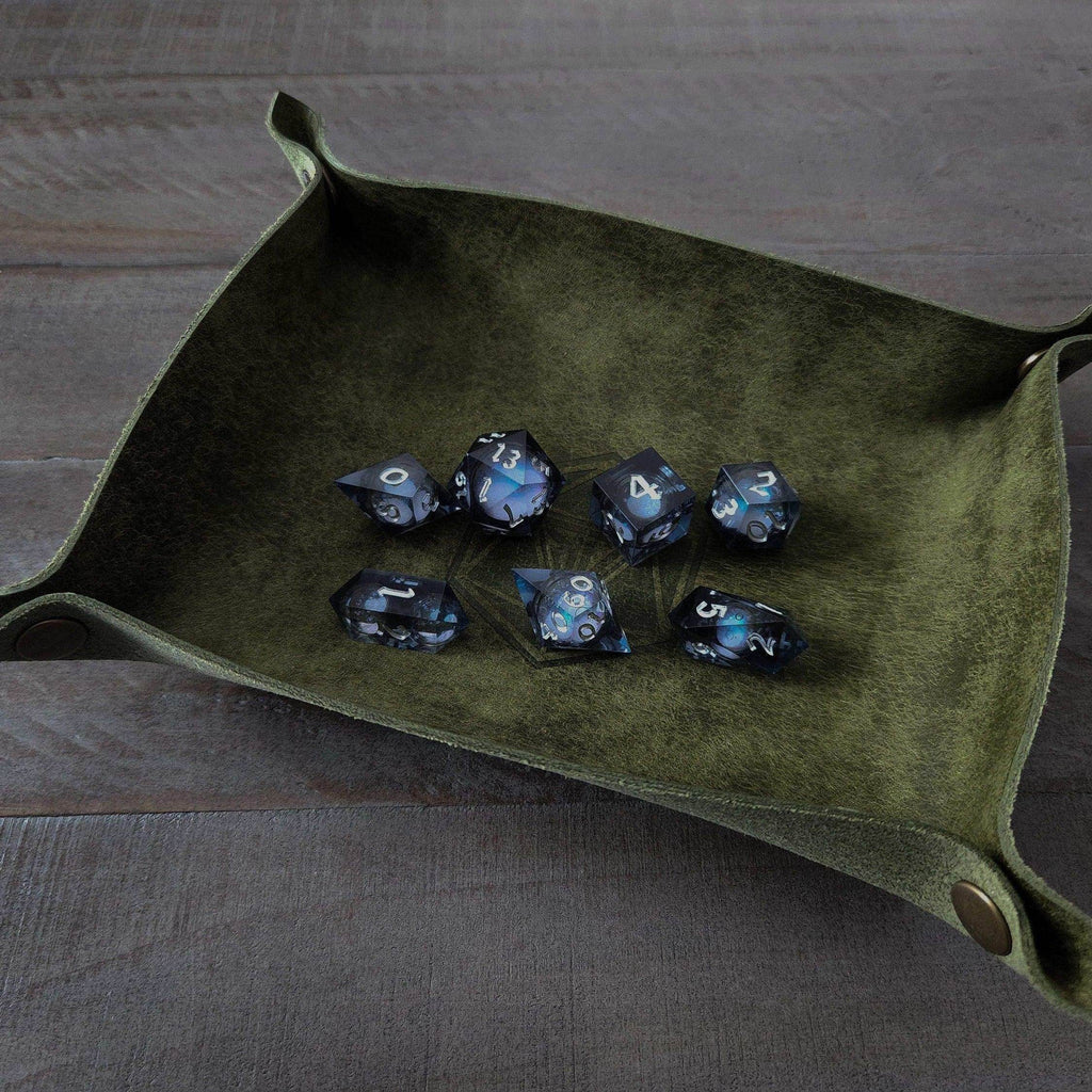 Hand Made Italian Green Pueblo Leather DND Dice Tray - 