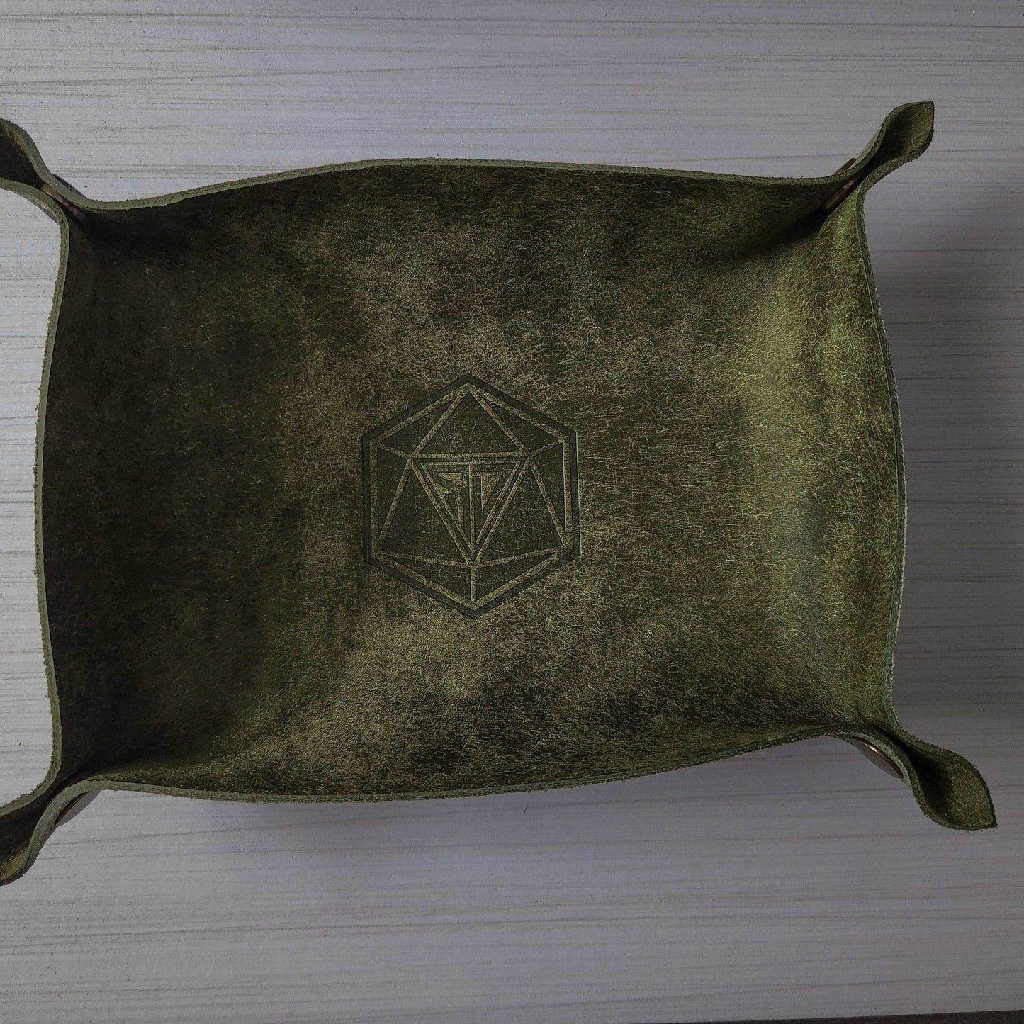 Hand Made Italian Green Pueblo Leather DND Dice Tray - 