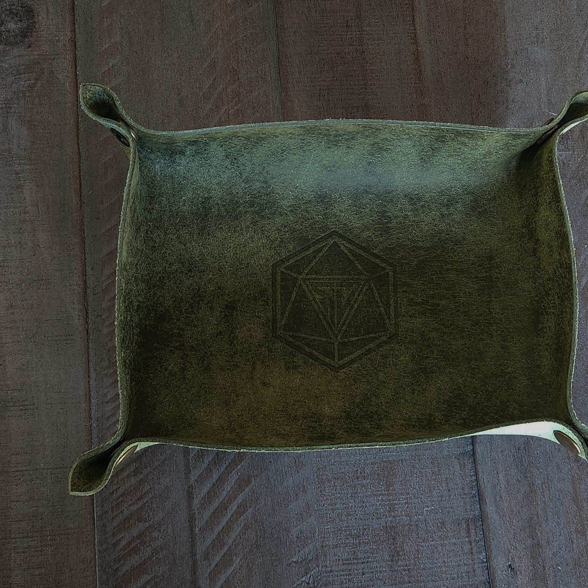 Hand Made Italian Green Pueblo Leather DND Dice Tray - 