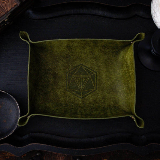 Hand Made Italian Green Pueblo Leather DND Dice Tray - 
