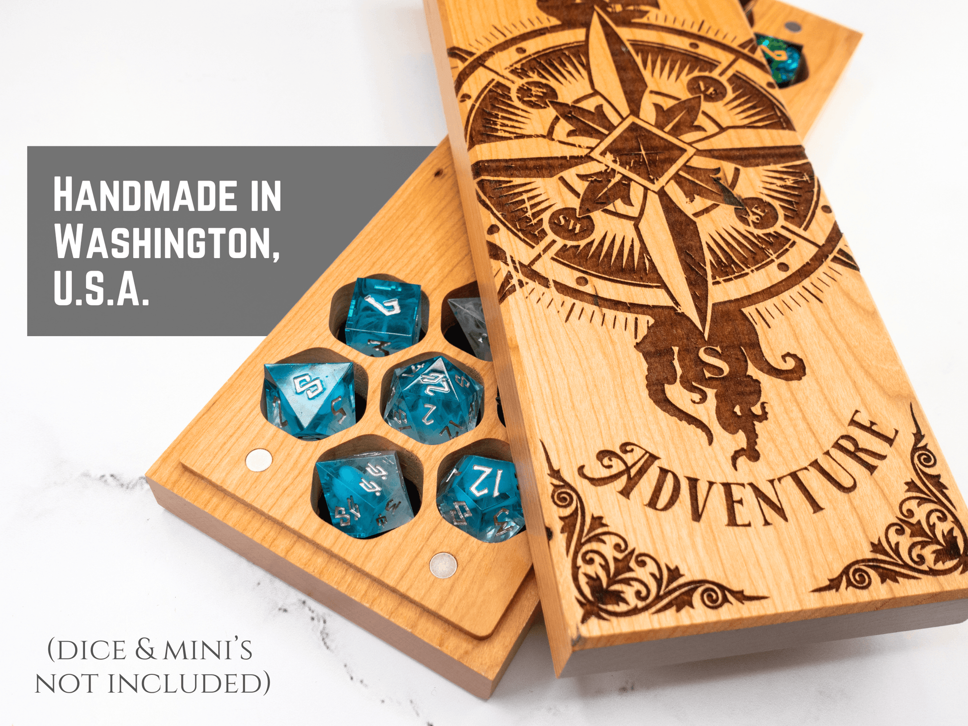 Compass Adventure | Engraved Dual Hex Dice Vault - Purpleheart