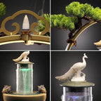 Lucky Pheasant Round LED Backflow Incense Burner With Flowing Water Fortune Fountain - 