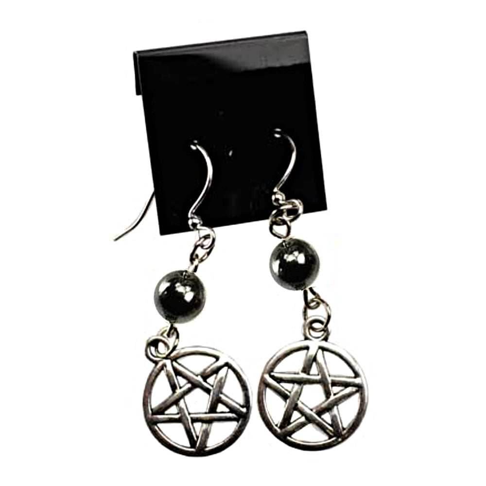 Hematite Pentagram Earrings - 