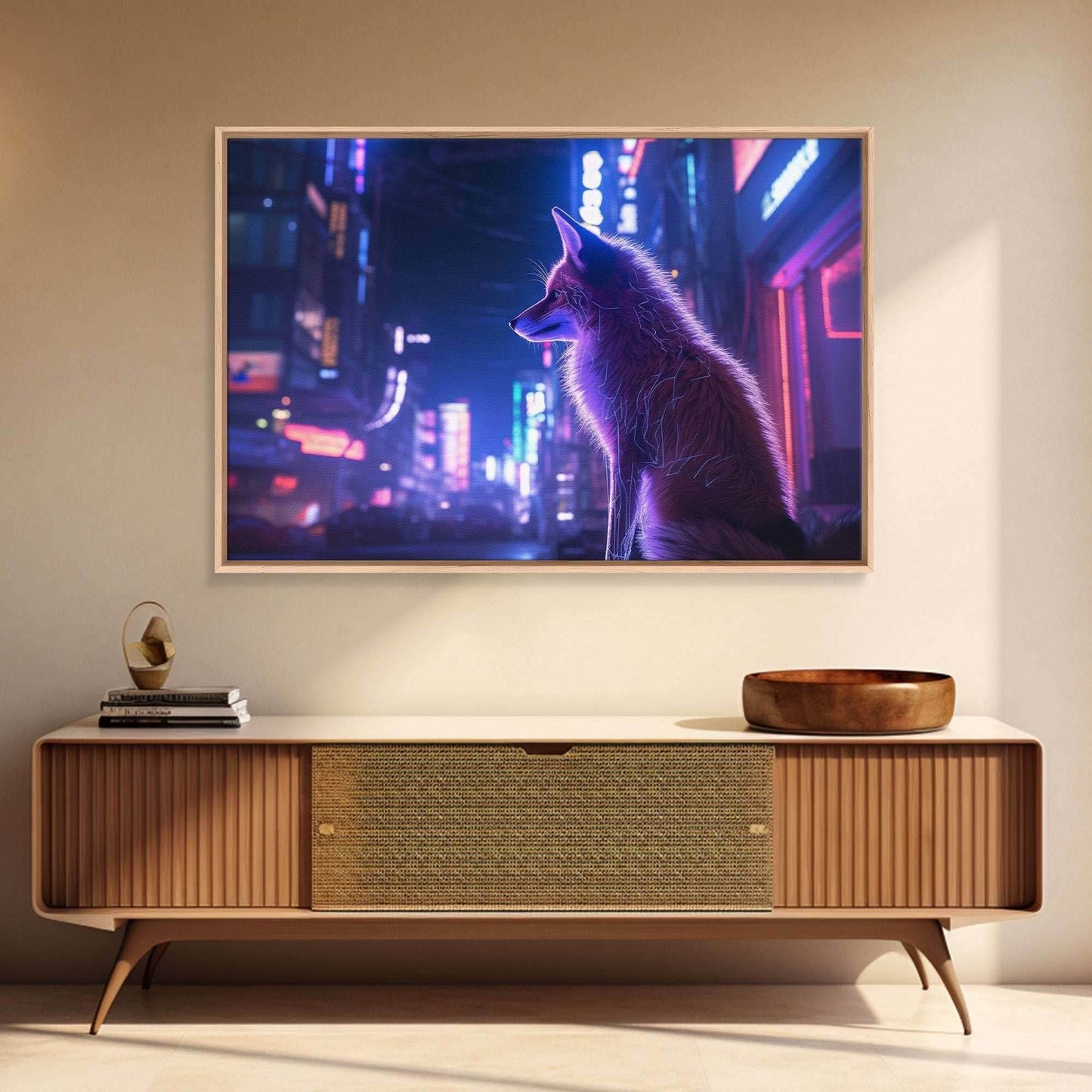Alley Fox, Cyberpunk city, framed canvas print, urban decay art - 8x12 Inches / Gallery Wrap Canvas - Ready To Hang