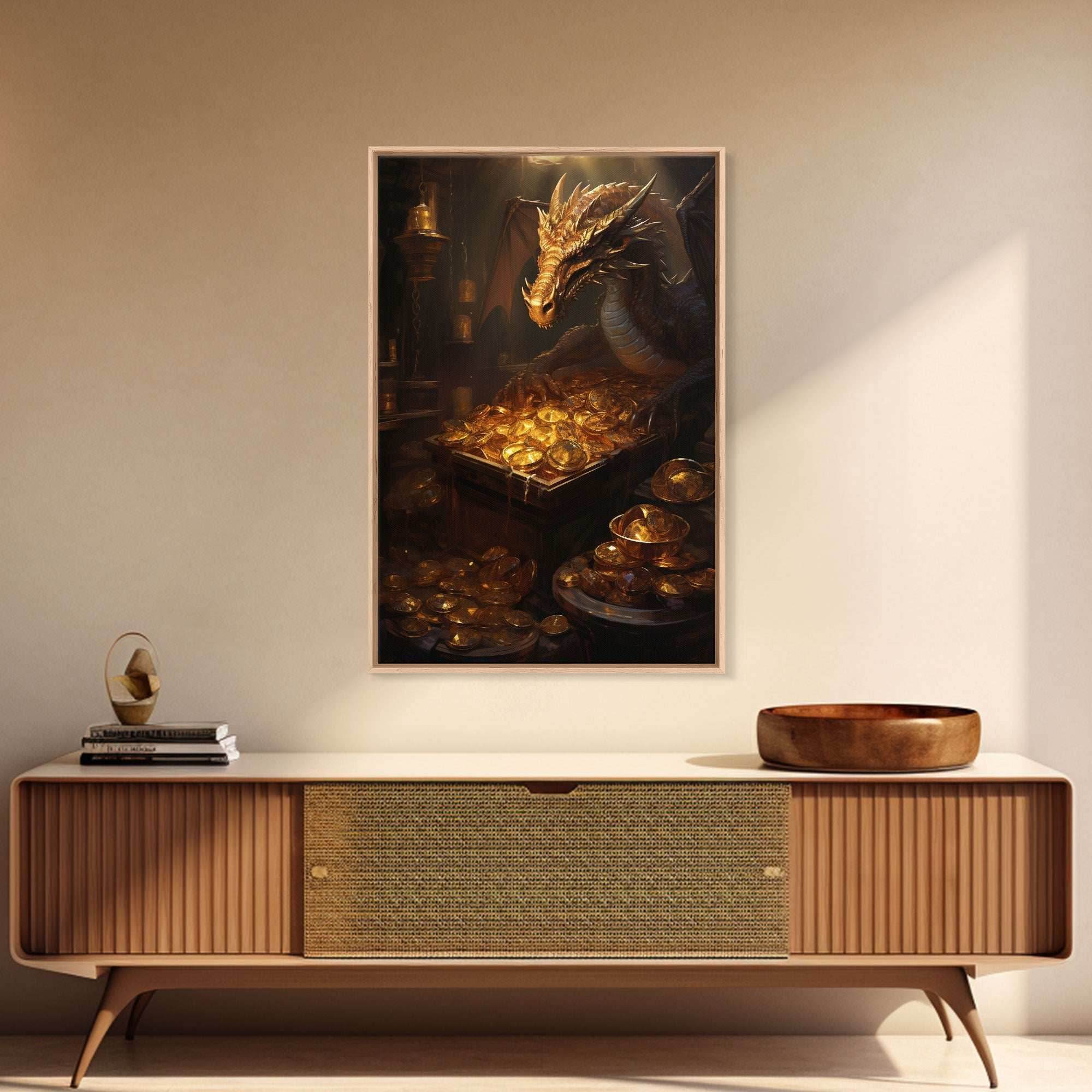 Dragon Art, Fantasy Art, Treasure Chest, Canvas Print, Wall Hanging, Portrait Art, Video Game Art, Nerdy Home Decor, Gift For Friend - 8x12 Inches / Gallery Wrap Canvas - Ready To Hang