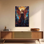 Angel, Fantasy Art, Angel Wings, Canvas Print, Wall Hanging, Portrait Art, Stained Glass Art, Housewarming Gift, Bedroom Teen Girl Art - 8x12 Inches / Gallery Wrap Canvas - Ready To Hang