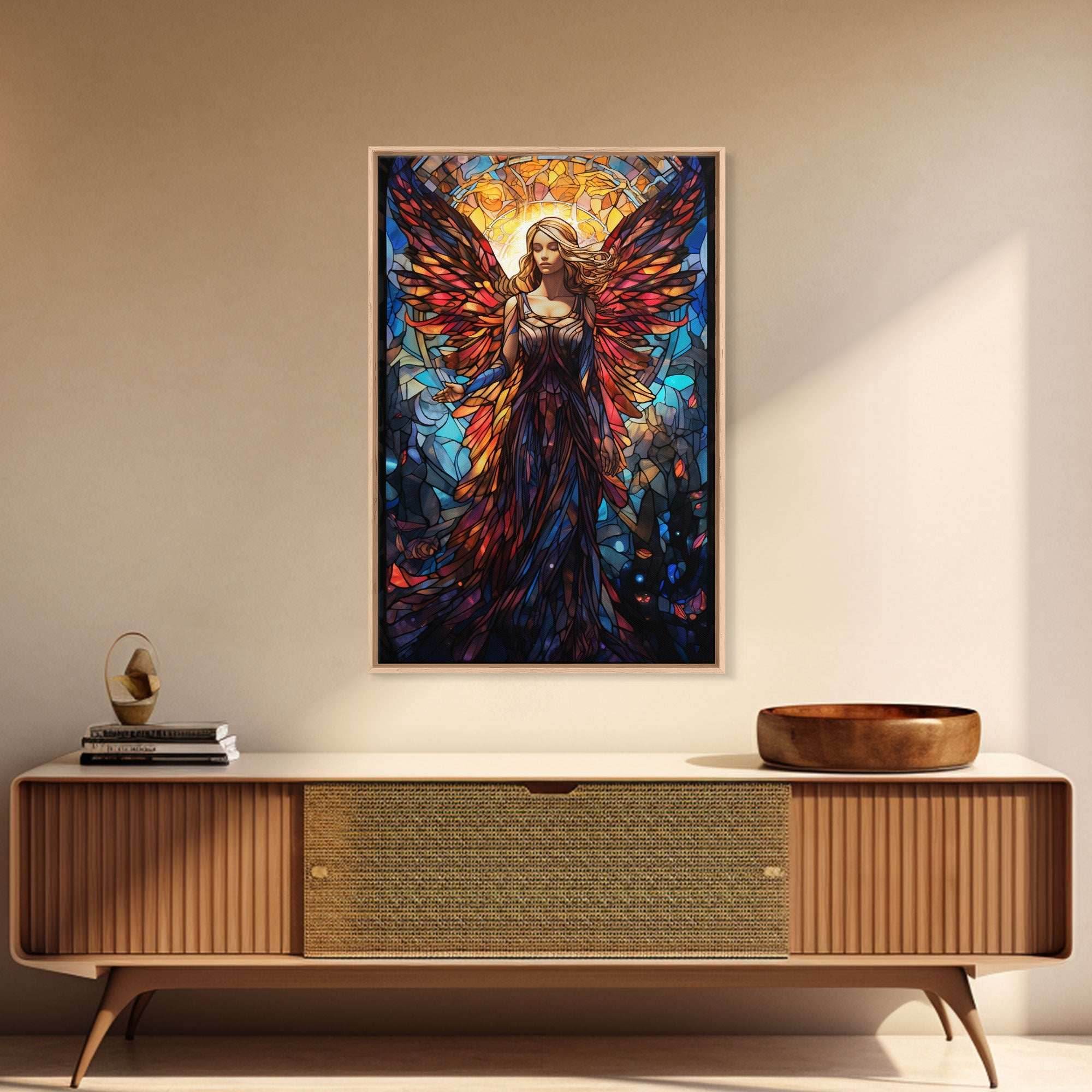 Angel, Fantasy Art, Angel Wings, Canvas Print, Wall Hanging, Portrait Art, Stained Glass Art, Housewarming Gift, Bedroom Teen Girl Art - 8x12 Inches / Gallery Wrap Canvas - Ready To Hang