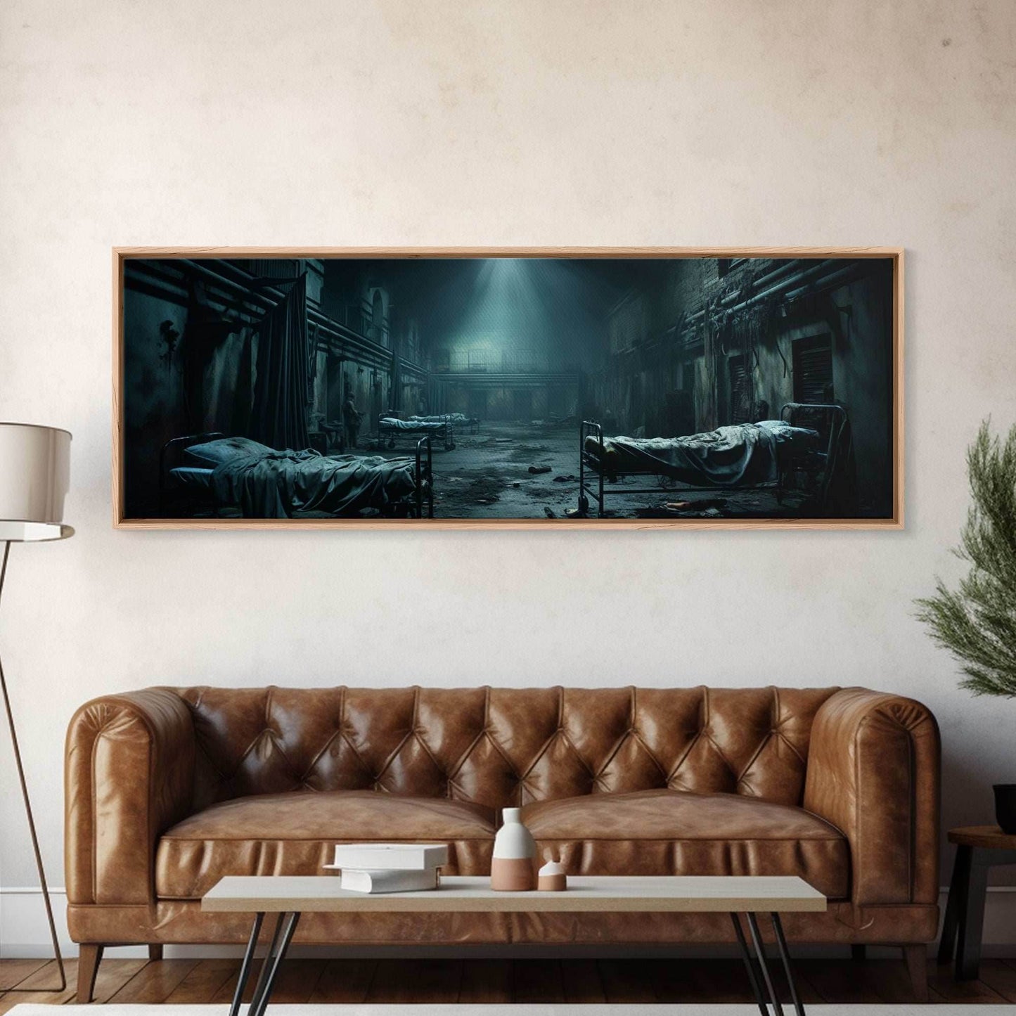 An Abandoned Insane Asylum, Canvas Print Framed Halloween Art, Spooky Decor Panoramic Halloween Art, Halloween Wall Art, Halloween Art Print - 10x30 Inches / Gallery Wrap Canvas - Ready To Hang