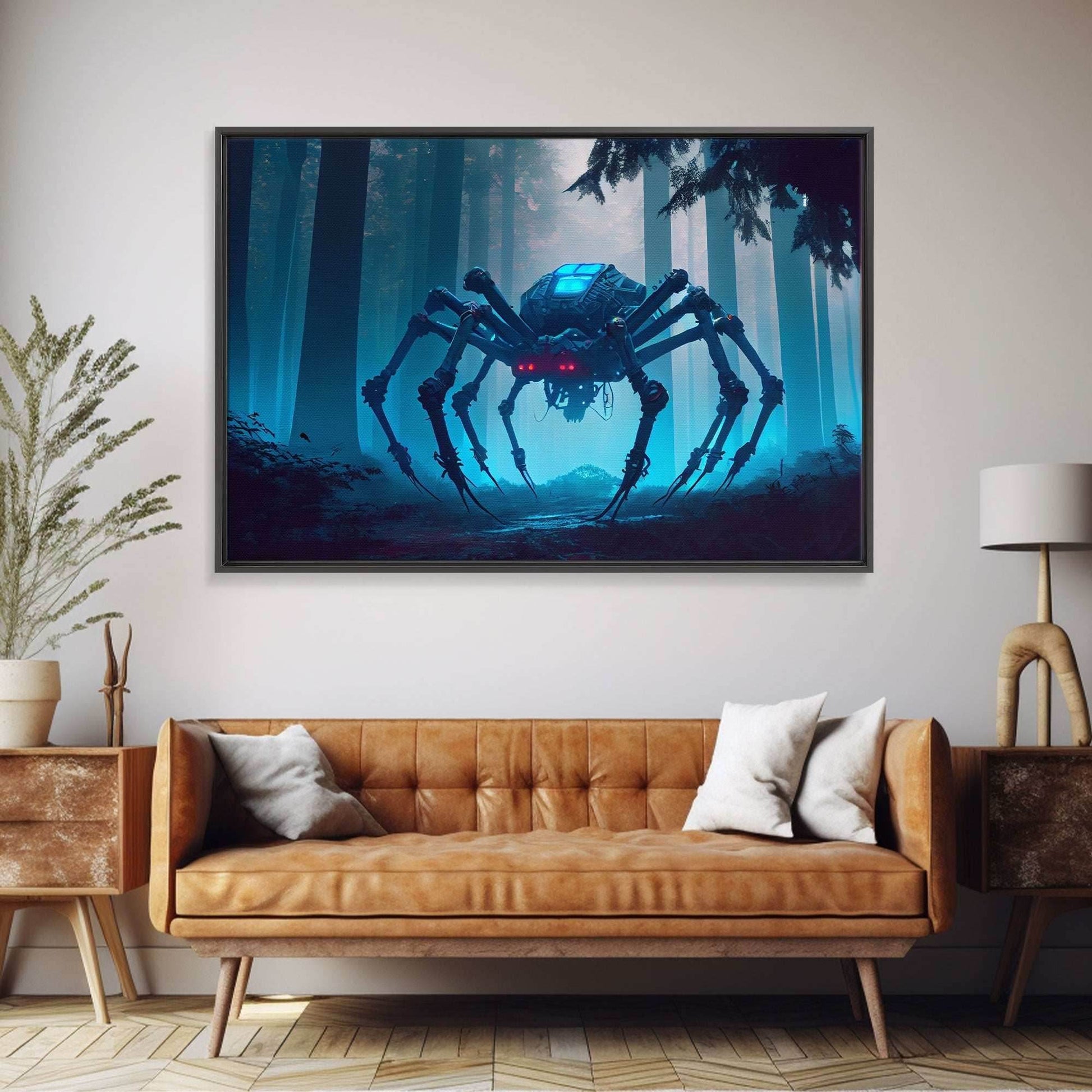 Cyborg Spider, Scifi Fantasy horror art, robot spider on the hunt, framed canvas print - 8x12 Inches / Gallery Wrap Canvas - Ready To Hang
