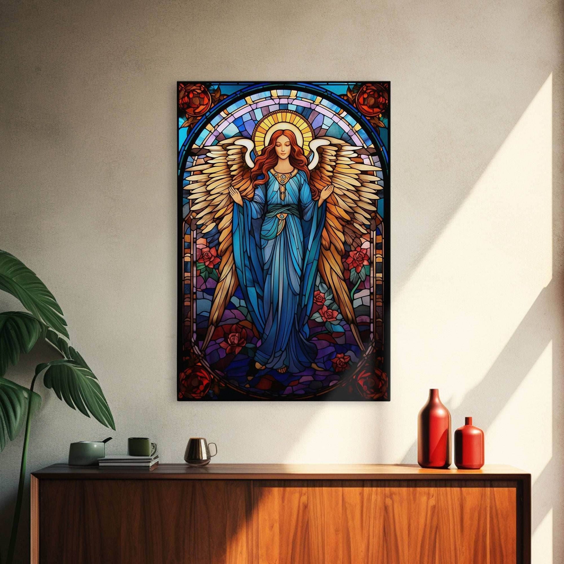 Angel, Fantasy Artwork Canvas Print, Wall Hanging, Portrait Art, Stained Glass Art, Mystical Wall Art, Tiny House Decor, Gift For Women - 8x12 Inches / Gallery Wrap Canvas - Ready To Hang