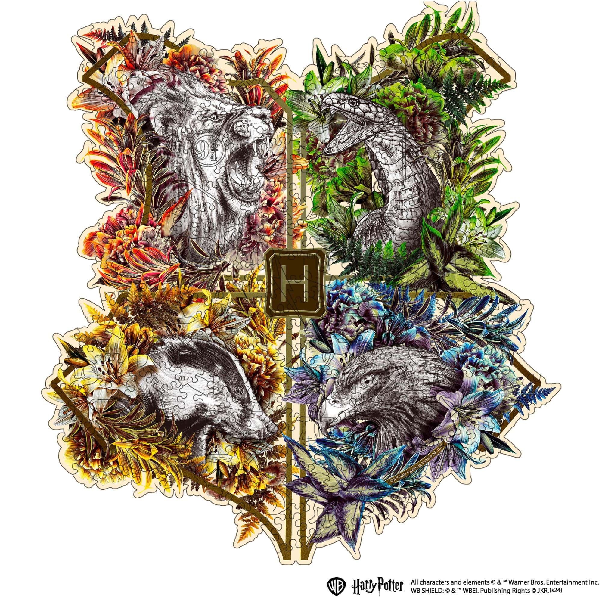 Wooden jigsaw puzzle Harry Potter Hogwarts™ Houses (Flowery)