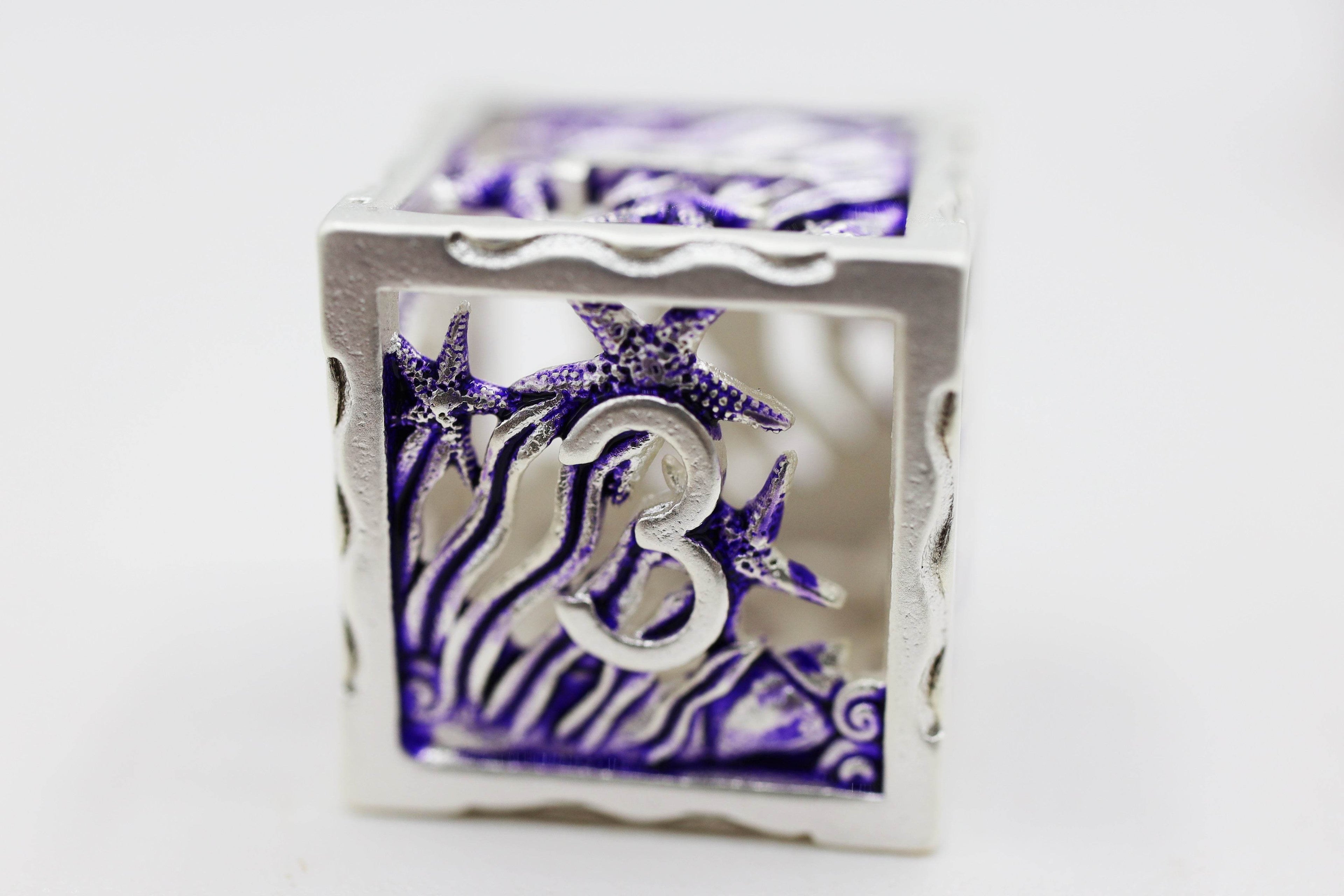 Seascape: Silver & Purple - Hollow Metal RPG Dice Set - 