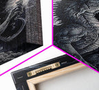 Black and white fantasy dragon, framed canvas print - 8x12 Inches / Gallery Wrap Canvas - Ready To Hang