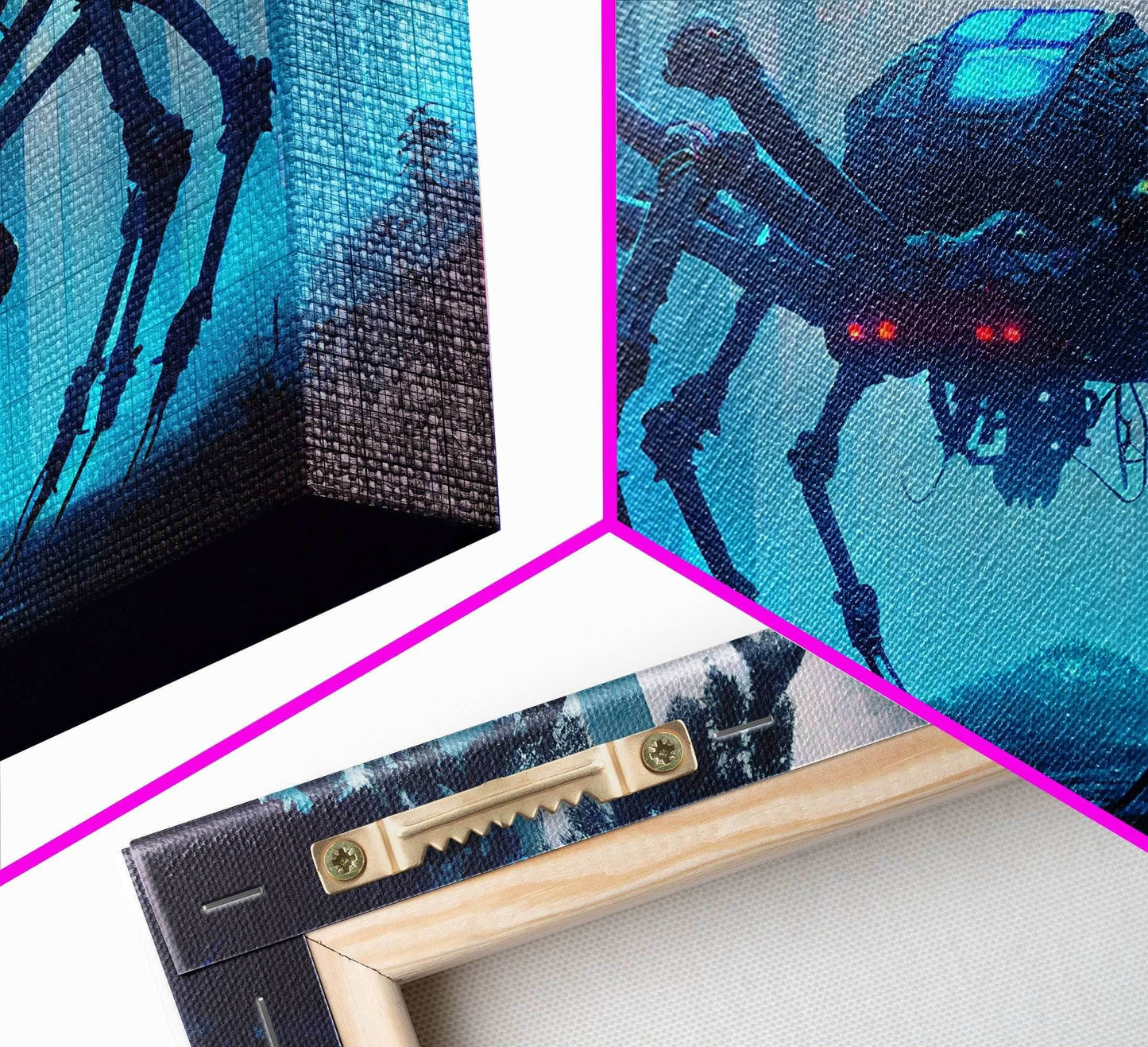 Cyborg Spider, Scifi Fantasy horror art, robot spider on the hunt, framed canvas print - 8x12 Inches / Gallery Wrap Canvas - Ready To Hang