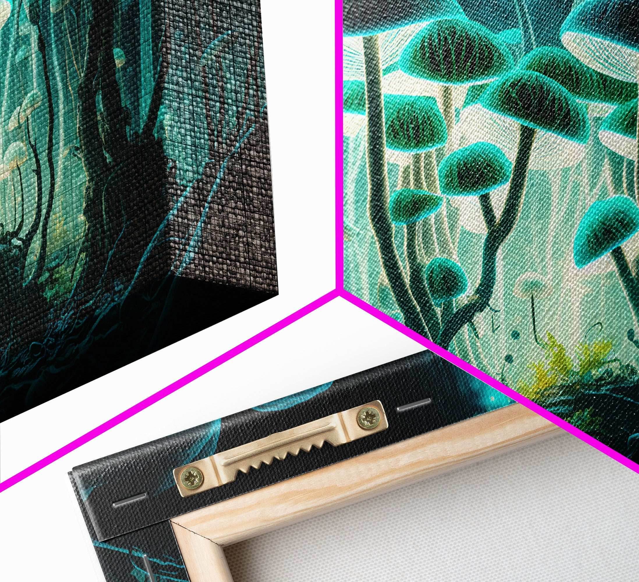 The Forest Floor, Framed Canvas Print, Glowing Mushrooms, Bioluminescent Mushroom Art, Color fantasy wall art - 10x20 Inches / Gallery Wrap Canvas - Ready To Hang