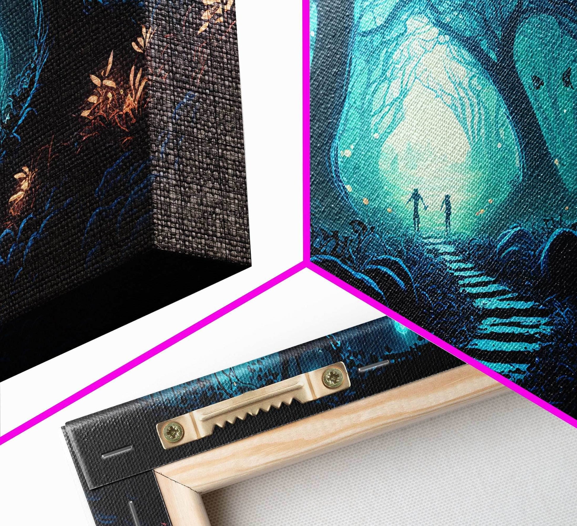 The mycelium Networrk, Fantasy Art, Framed Canvas Print, Bioluminescent Fantasy Forest At Night, Blue Glowing Ambience Art - 10x30 Inches / Gallery Wrap Canvas - Ready To Hang