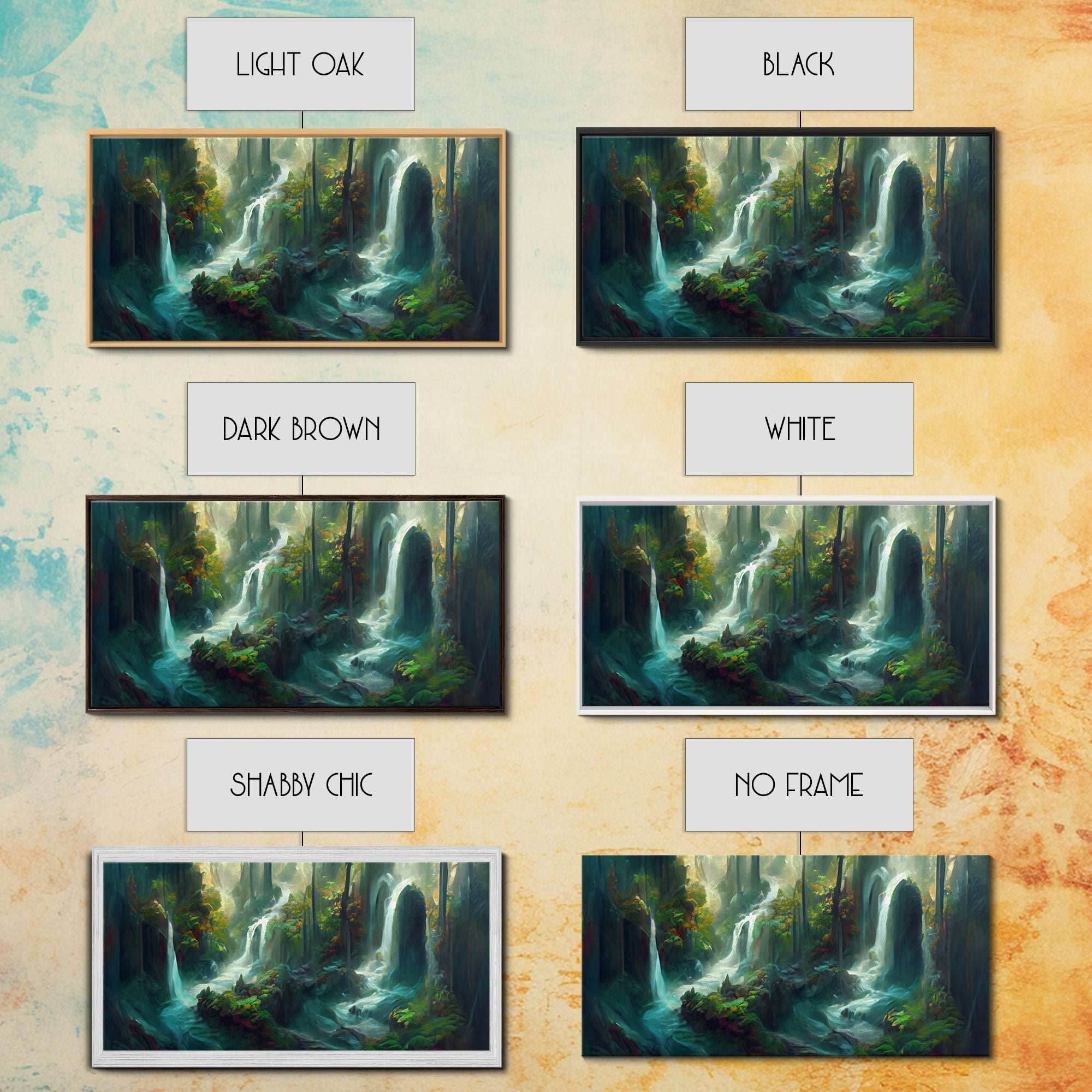 Waterfall wall art, canvas print, giclee, fantasy wall art, water color, nature wall decor, water landscape art, serenity art - 10x20 Inches / Gallery Wrap Canvas - Ready To Hang