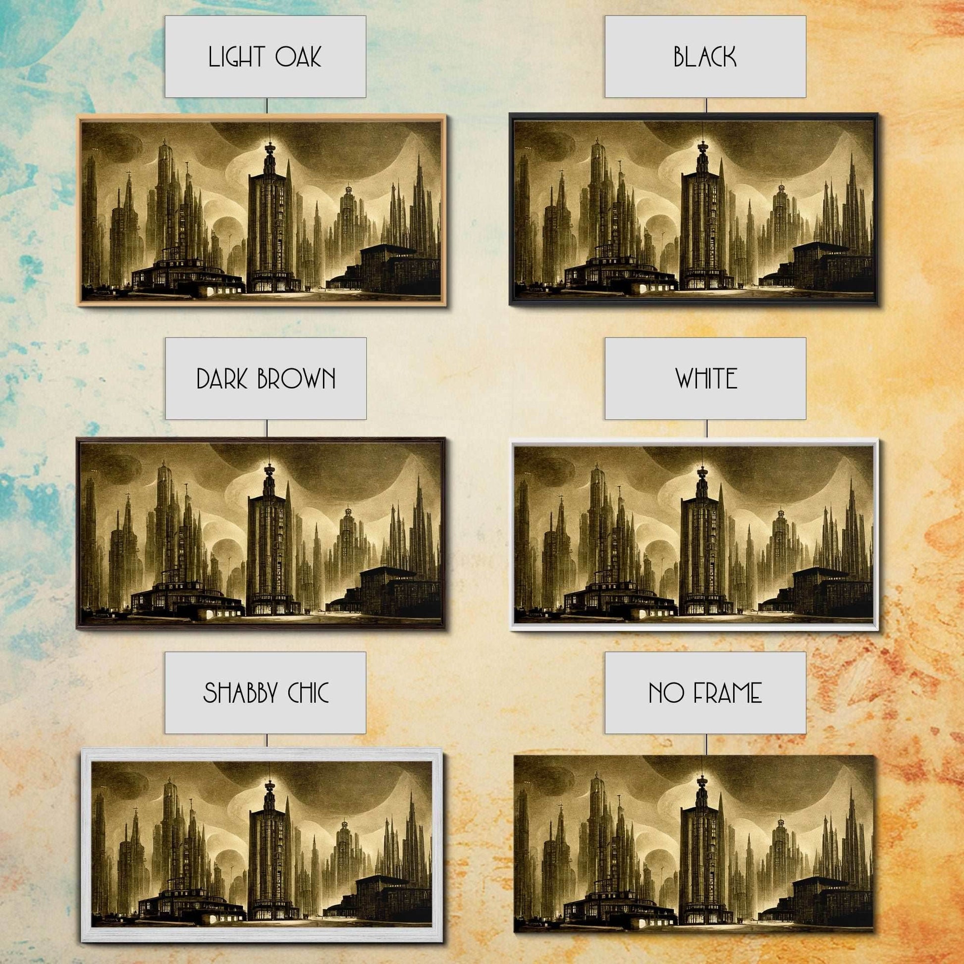 Dystopian Metropolis Art Deco Canvas Print, City Skyline, Fantasy Art, Art Deco Living Room Art, ready to hang wall art - 10x20 Inches / Gallery Wrap Canvas - Ready To Hang