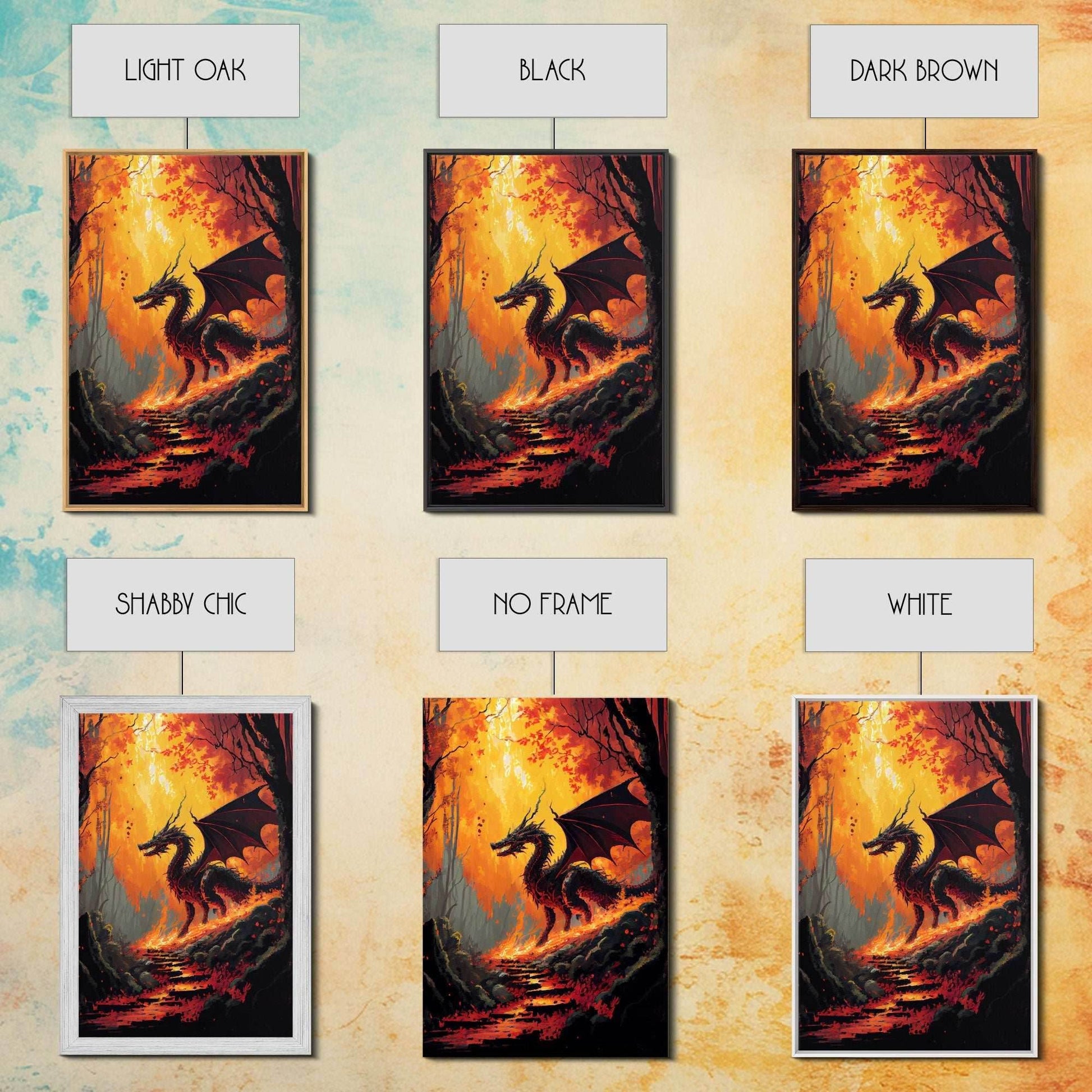 Dragon standing in a burned forest, fantasy art, fine art poster print - 8x12 Inches / Gallery Wrap Canvas - Ready To Hang