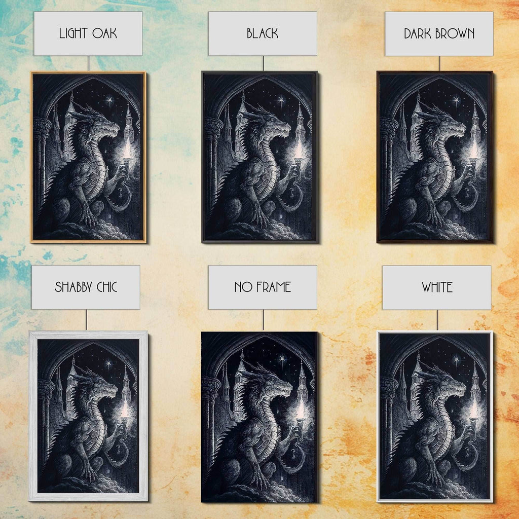 Black and white fantasy dragon, framed canvas print - 8x12 Inches / Gallery Wrap Canvas - Ready To Hang