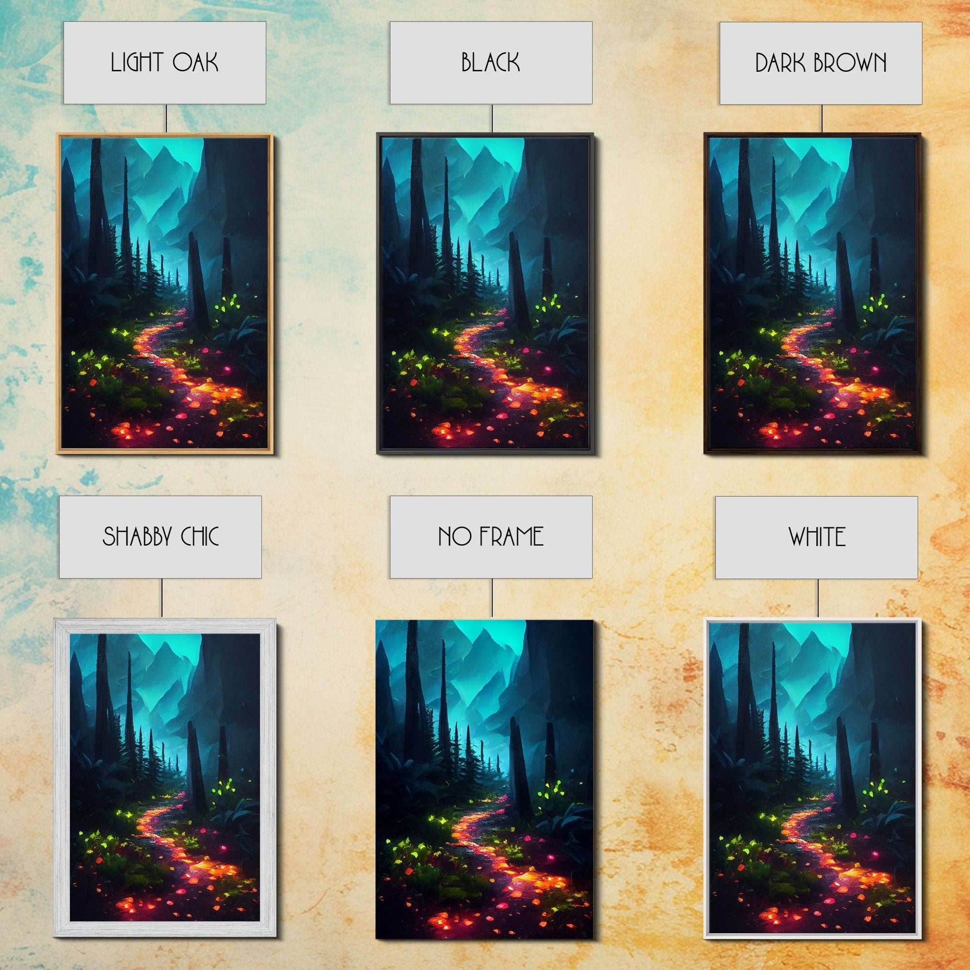 Luminescent magical forest canvas print, glowing trail though the trees, fantasy art - 8x12 Inches / Gallery Wrap Canvas - Ready To Hang