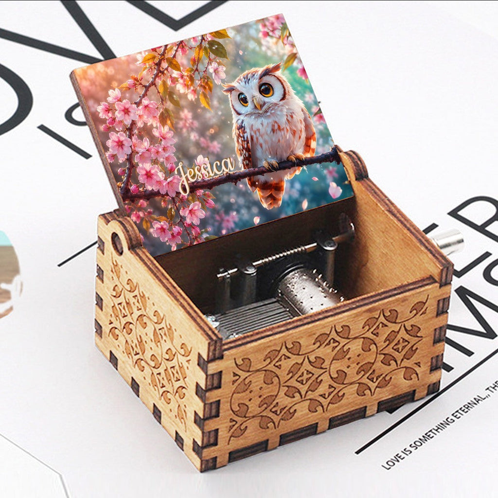 Personalized Music Box with Owl & Cherry Blossoms — You Are My Sunshine