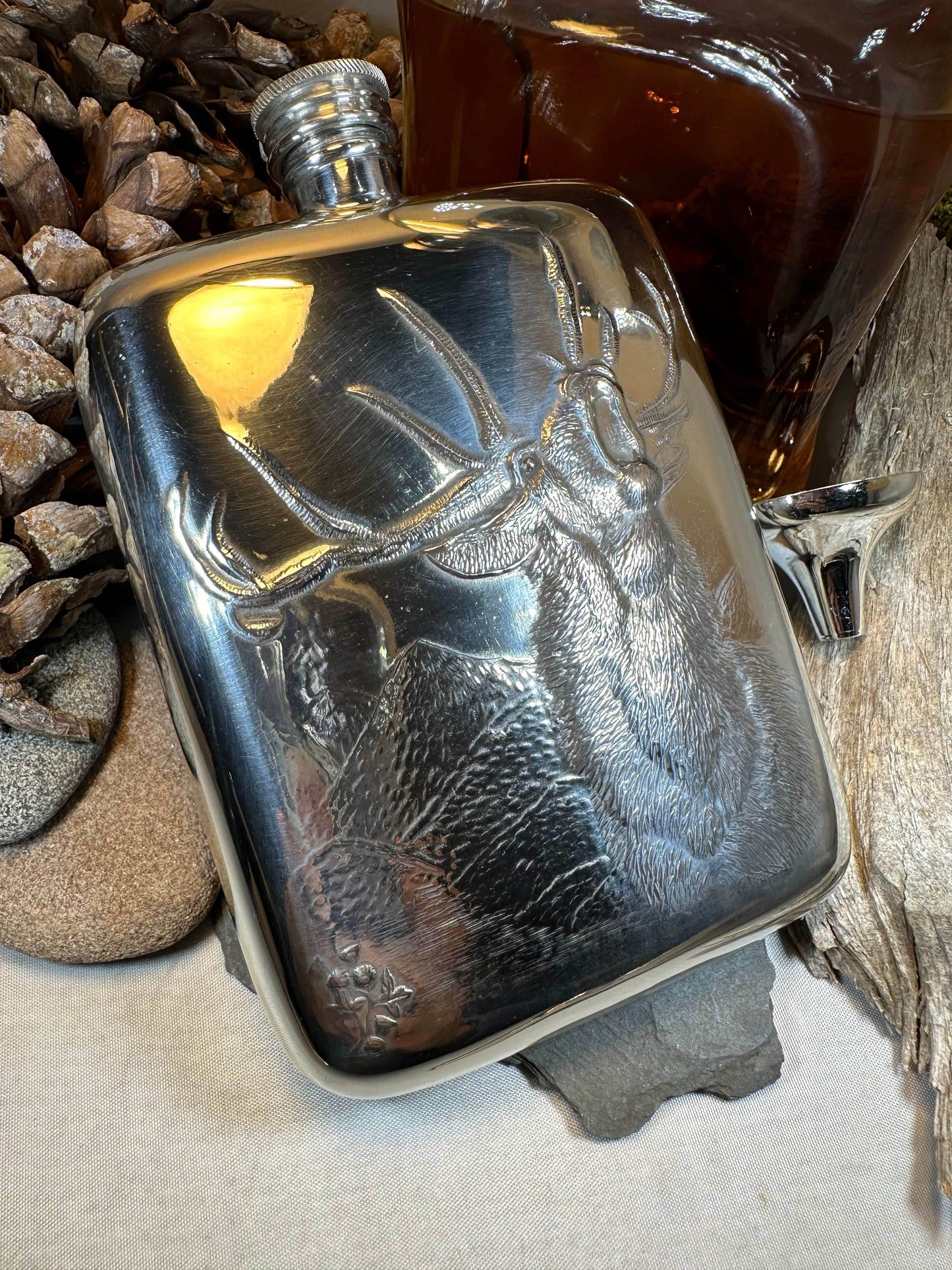 Roaring Stag Pewter Hip Flask - 