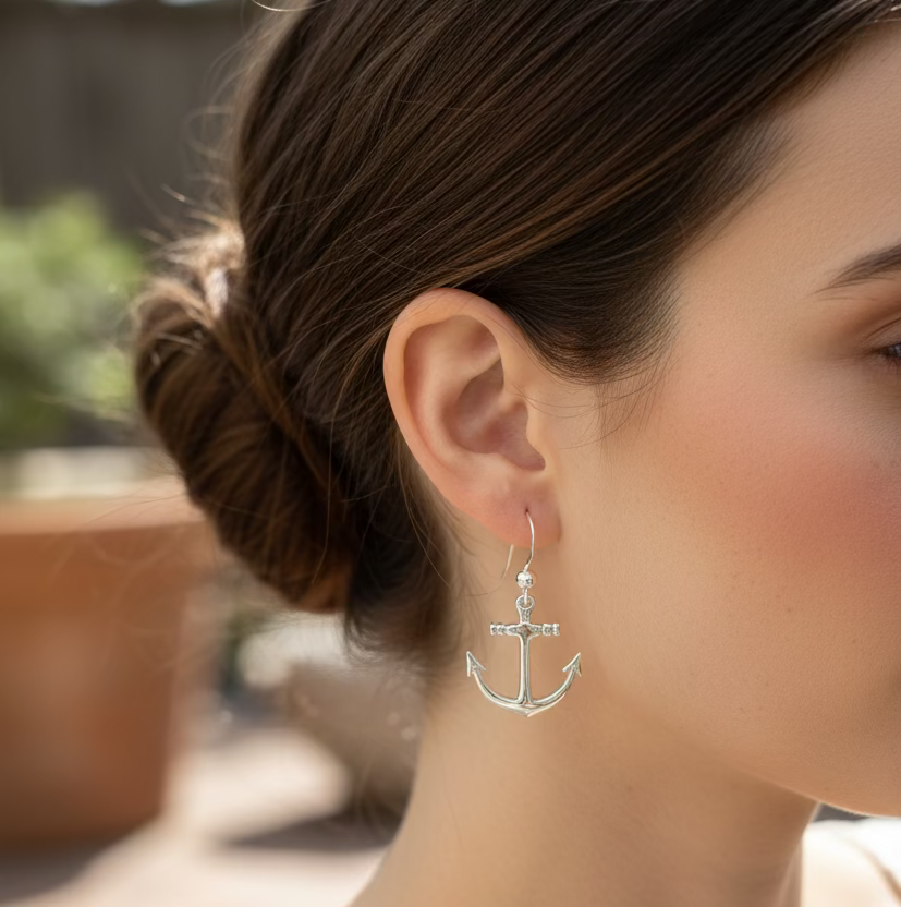 Petite Anchor SIlver Earrings