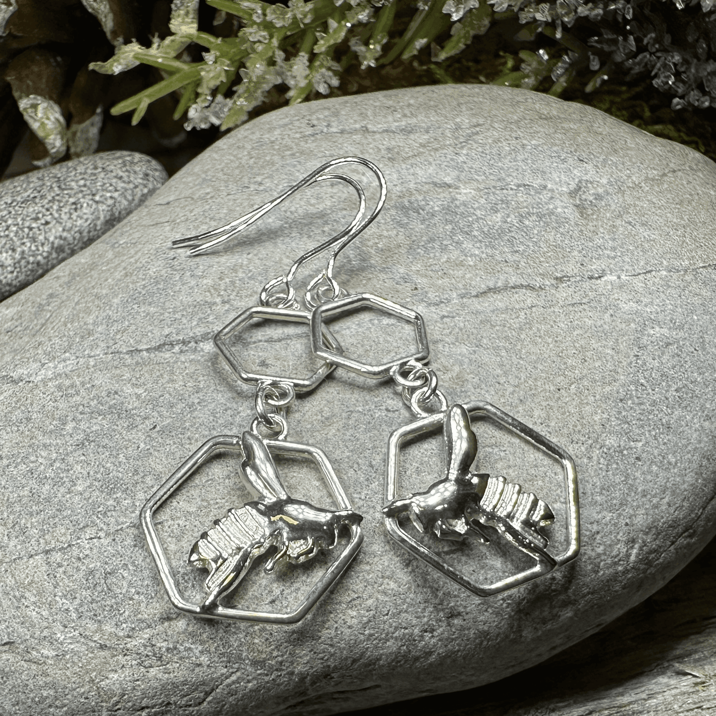 Honeycomb Bee Earrings - 