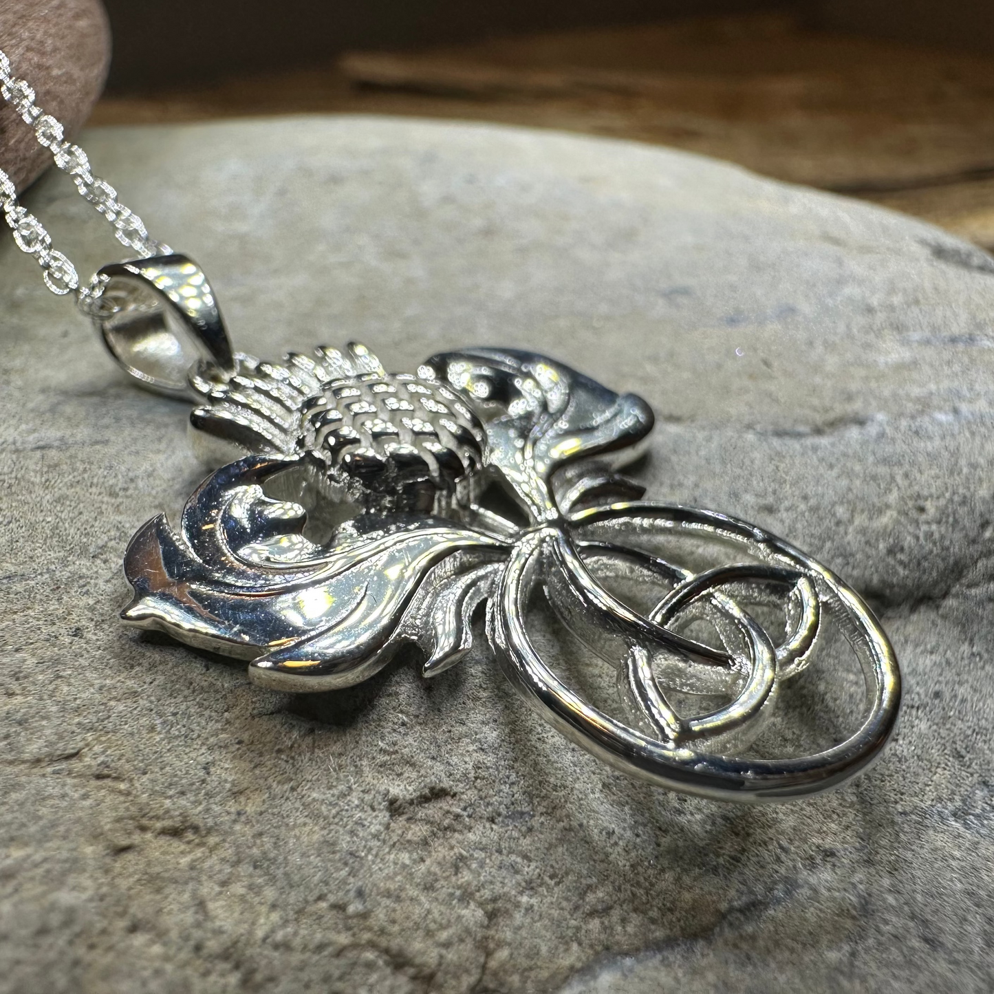 Scottish Thistle Trinity Knot Necklace