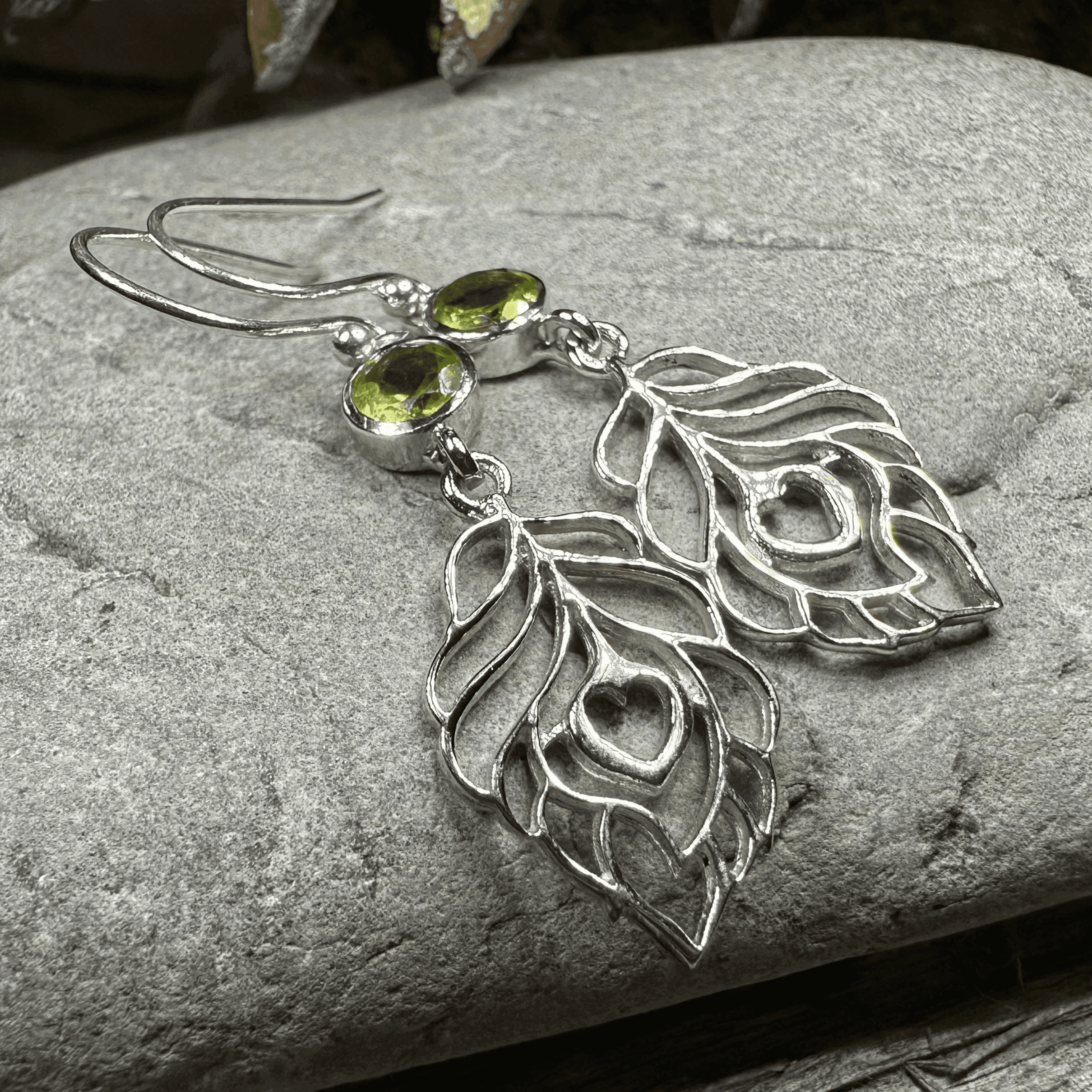 Feather Love Earrings - Peridot
