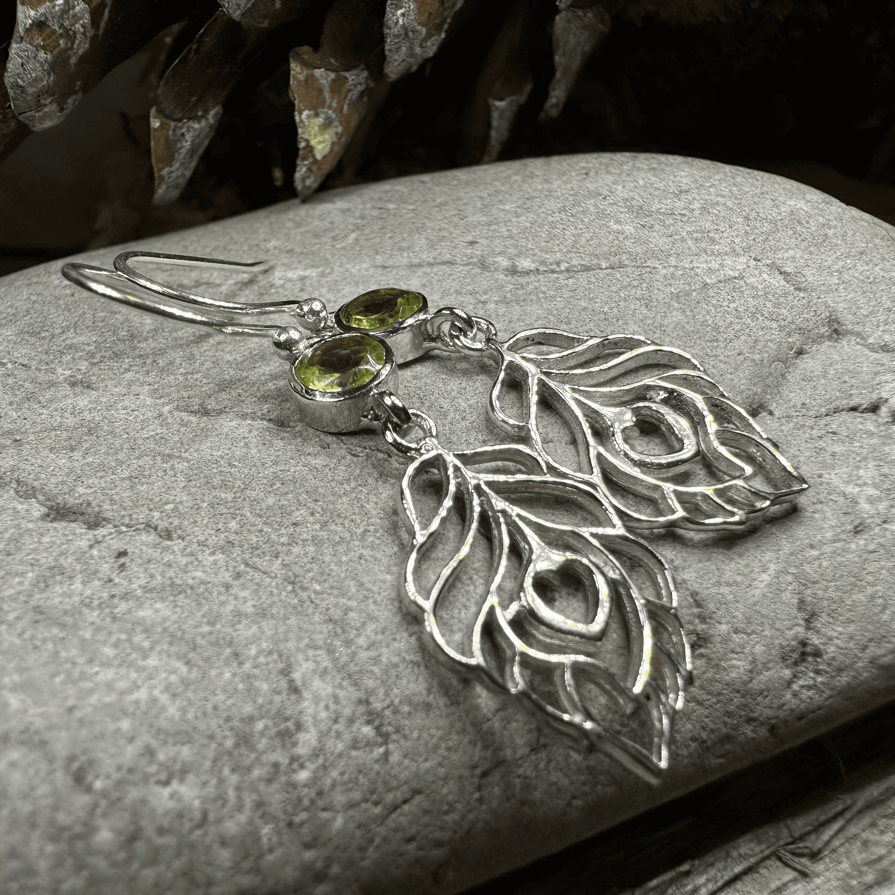 Feather Love Earrings - Peridot