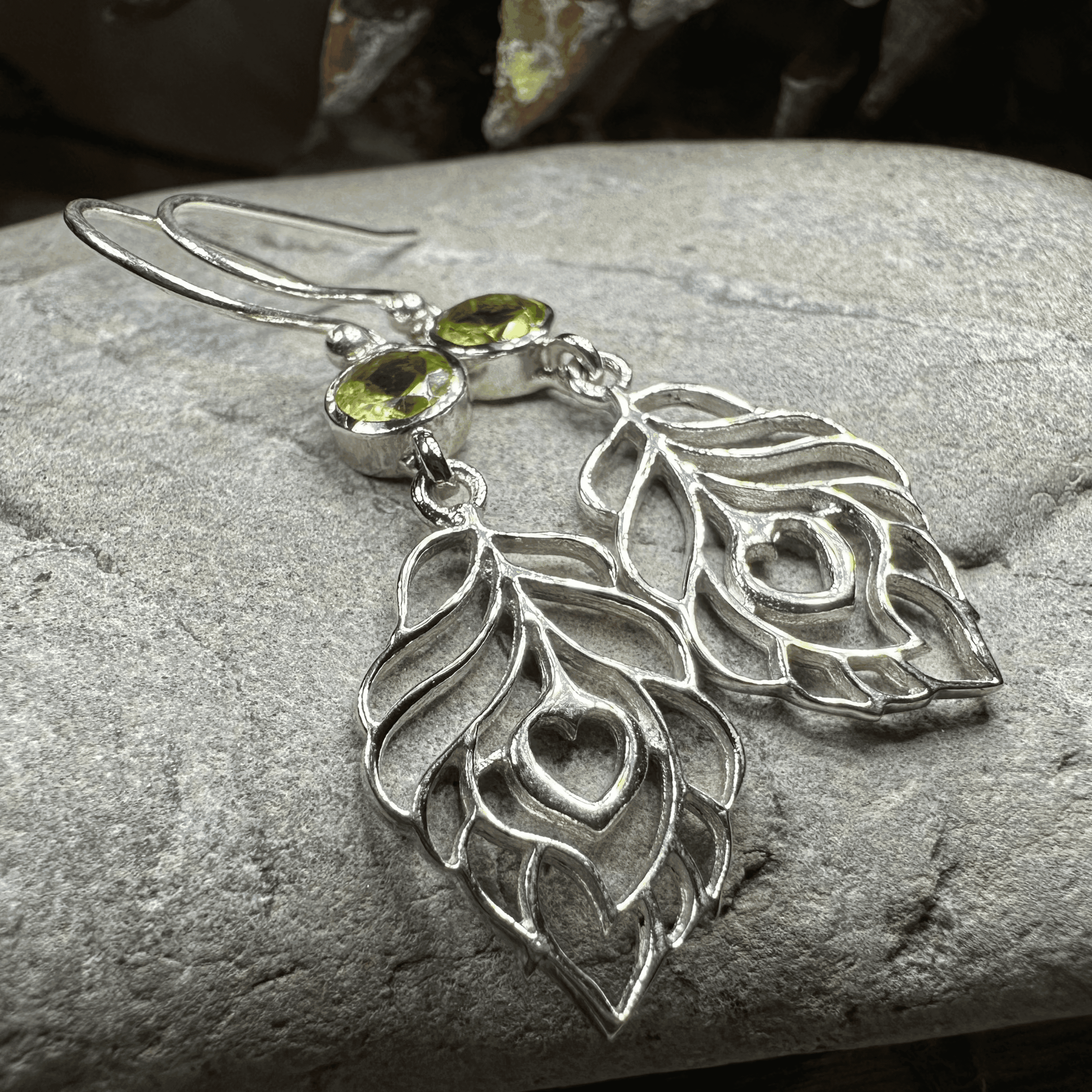 Feather Love Earrings - Peridot