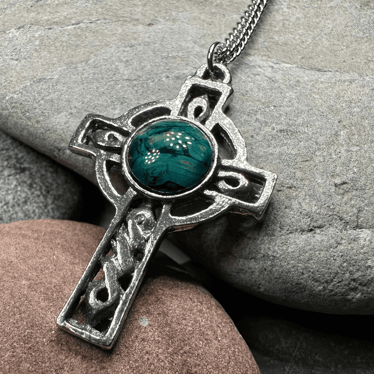 Heathergems Celtic Cross Necklace - Blue Green